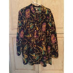 Vintage NOTATIONS Woman’s Faberge Egg Decidance Gem Tone Button-Up